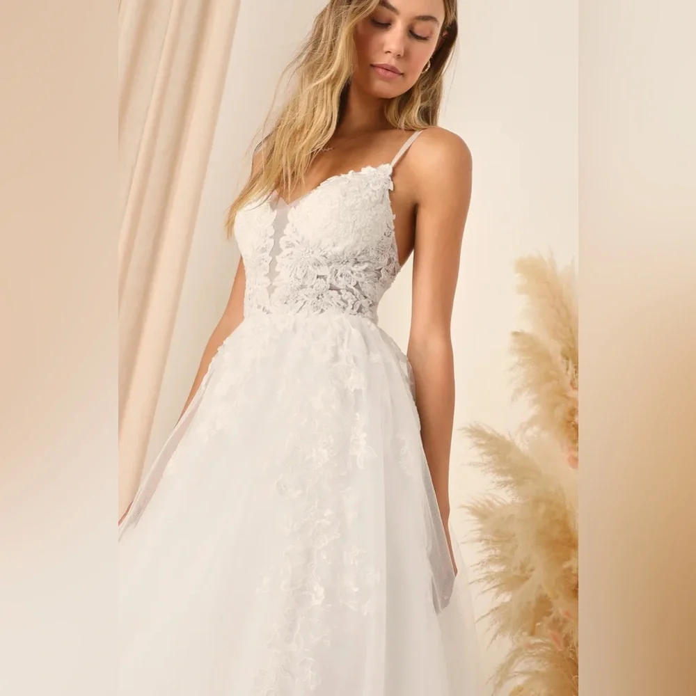 Height of Love White Embroidered Beaded Backless A-Line Gown - Picture 3 of 5